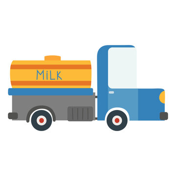 Cartoon milk truck. Vector illustration on a white background