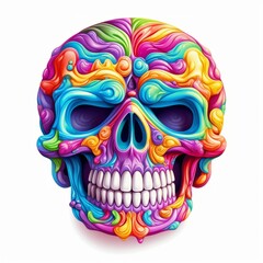 Cheerful and Vibrant Laughing Skull on White Background, Generative AI