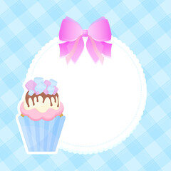 Birthday card with  cupcake. Place for text. Birthday party. Vector illustration in a flat style.