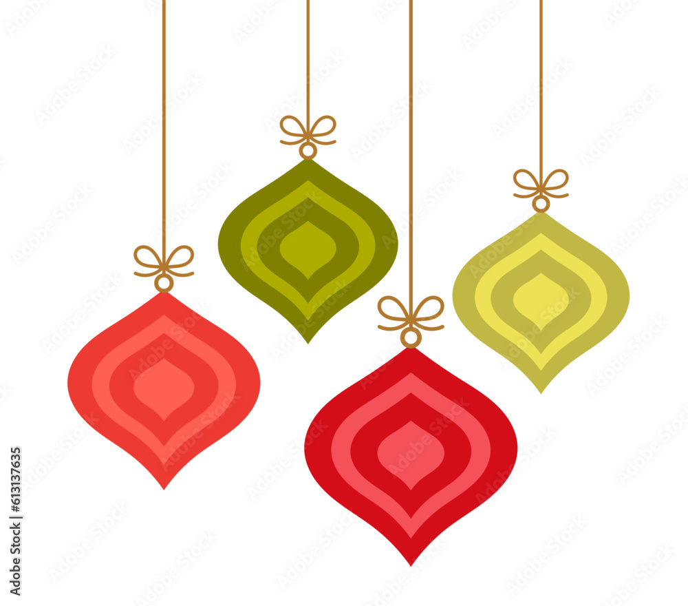 Poster Christmas hanging retro ornaments isolated on white background.