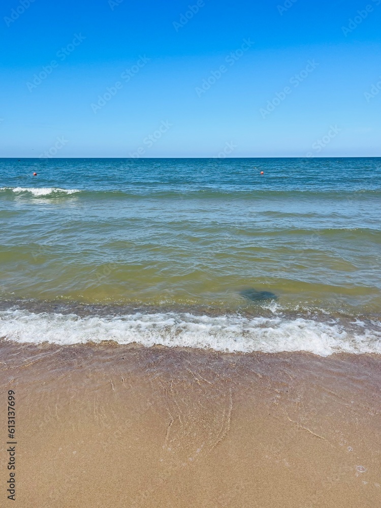 Wall mural blue azure sea horizon, blue sea surface and pure blue sky, natural seascape background