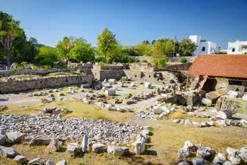 The ruins of the Mausoleum at Halicarnassus in Bodrum, Turkey - obrazy, fototapety, plakaty
