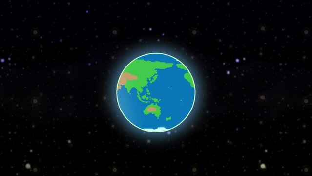 Earth in space cartoon vector rotating 4k 60fps popping out. 