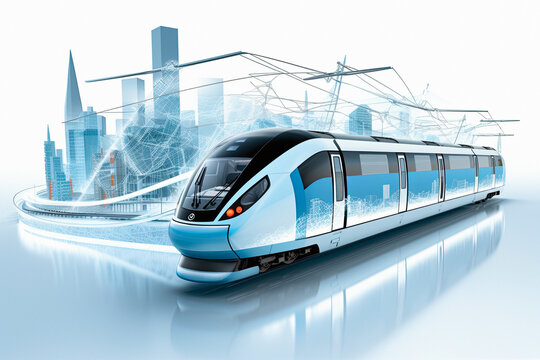 Modern ecological urban transport, train, subway. Ai generative