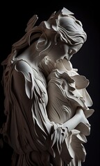 Statue of a woman holding an infant pathetic and sad, melancholy black and white Abstract, Elegant and Modern illustrationby AI generated. - obrazy, fototapety, plakaty