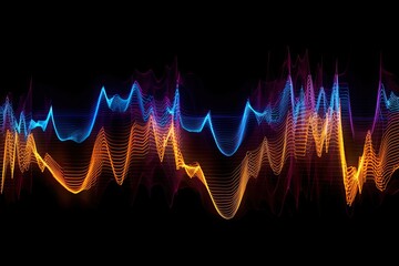 Modern Audio Art: Neon Illuminated Sound Waves in Vibrant Yellow and Blue: Generative AI