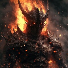 The Balefire Devil Knight: A Dark, Scarey Gothic Fantasy Warrior. Generative AI