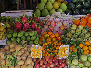 Vietnam, Quang Nam Province, Hoi An City, Old City listed at World Heritage site by Unesco, the Market, Stall with Fruits
