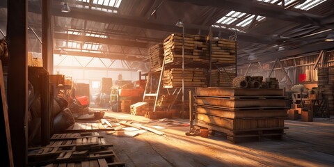 AI Generated. AI Generative. Woodwork carpentry sawmill logging lumber craft wood products. Industry nature business. Graphic Art