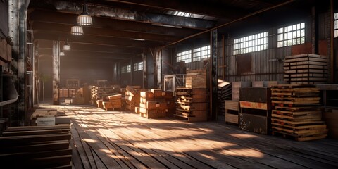 AI Generated. AI Generative. Woodwork carpentry sawmill logging lumber craft wood products. Industry nature business. Graphic Art