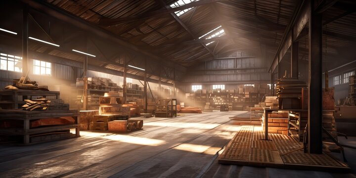 AI Generated. AI Generative. Woodwork carpentry sawmill logging lumber craft wood products. Industry nature business. Graphic Art