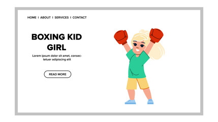 boxing kid girl vector. boxer sport, child fight, gloves activity, red training, person fighter boxing kid girl web flat cartoon illustration
