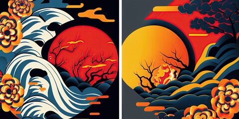 Graphical wilderness-themed design Fluid and dynamic summer Aggressive and uplifting colors Abstract and Elegant Modern illustrationby AI generated.