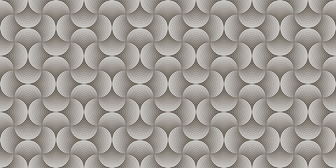 Abstract geometric vector seamless pattern with rounded lines. The repeating multi-coloured shape of fish scales is like a tile. Endless background for print. Moiré Effect Design element