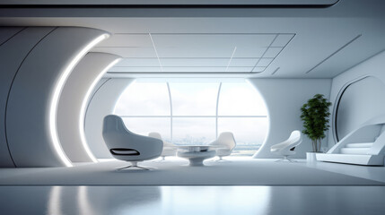 Foyer room of a beautiful futuristic design. AI Generated.