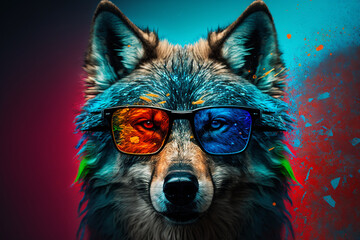 Generative AI of a funky wolf with glasses