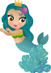 Obraz na płótnie Canvas cartoon scene with mermaid princesss wimming near coral reef isolated illustration for children