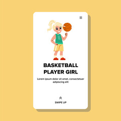 basketball player girl vector. sport ball, female game, action athlete, activity silhouette, black team basketball player girl web flat cartoon illustration