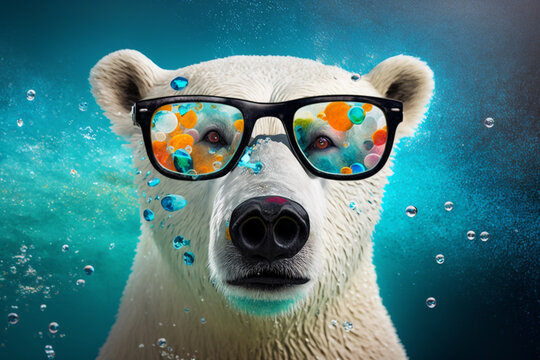 Generative Ai of a polar bear with glasses