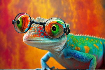 Generative Ai of a gecko wearing funky glasses