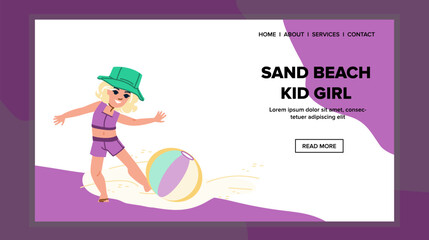 sand beach kid girl vector. summer sea, happy water, ocean boy, fun vacation, cute coast sand beach kid girl web flat cartoon illustration