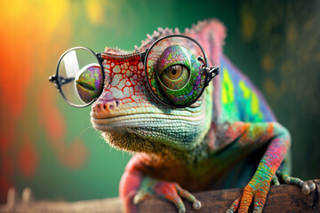 Colorful Chameleon on a vibrant background - obrazy, fototapety, plakaty