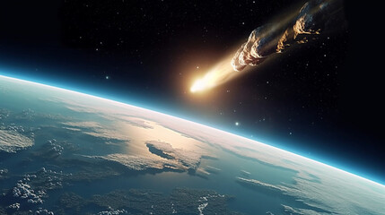 Obraz na płótnie Canvas Approaching meteor heading for Earth. Generative AI