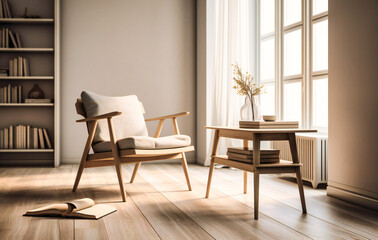 white chair and table with books on it