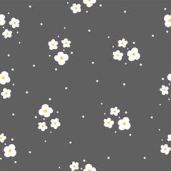 Cute vector pattern. White daisies on a dark background. Cheerful children's background . Vector illustration