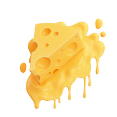 Piece of cheese with Cheese sauce isolated on white background, 3d rendering.