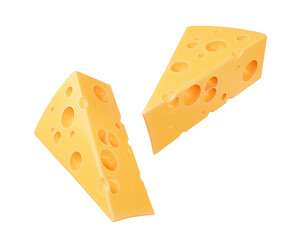 Piece of Cheese isolated on a white background, Cheese Slice 3d rendering with clipping path.