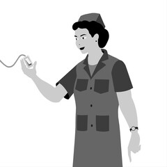 Nurse checking intravenous drip, iv saline liquid bag for cure patient in hospital room.