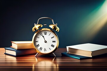 alarm clock and books