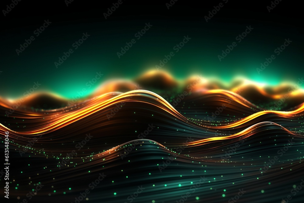Poster abstract futuristic background with glowing neon moving high speed wave lines and bokeh lights. Data transfer concept Fantastic wallpaper. Generative AI