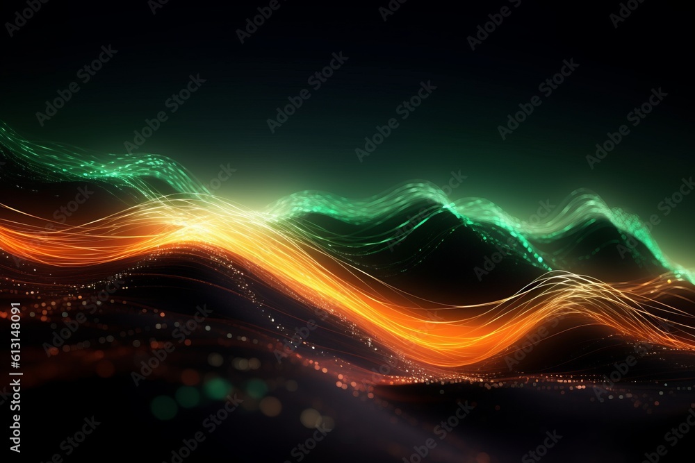 Poster abstract futuristic background with glowing neon moving high speed wave lines and bokeh lights. Data transfer concept Fantastic wallpaper. Generative AI