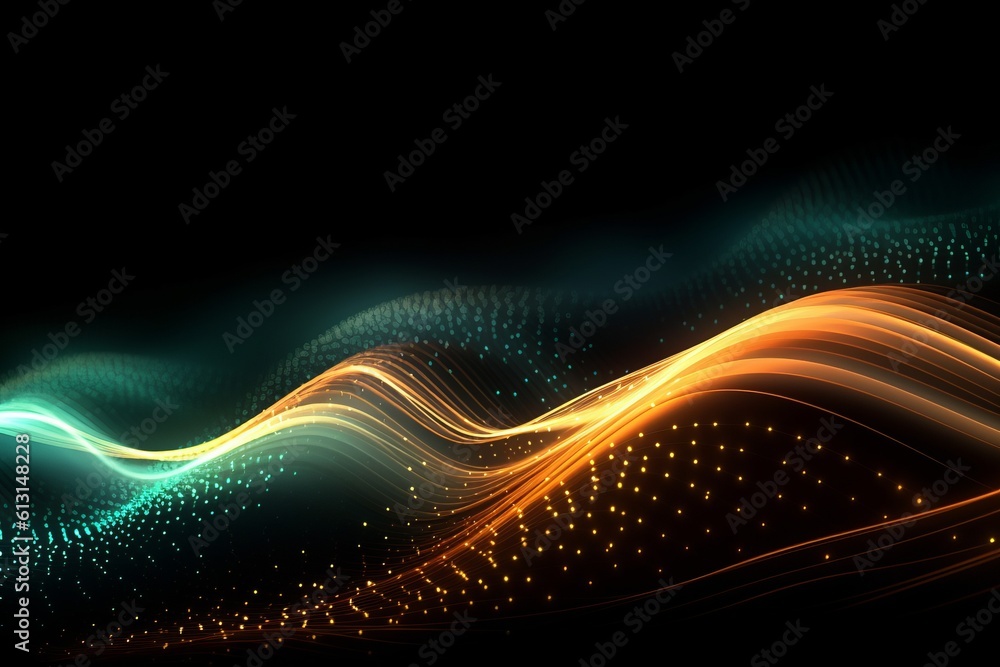 Poster abstract futuristic background with glowing neon moving high speed wave lines and bokeh lights. Data transfer concept Fantastic wallpaper. Generative AI