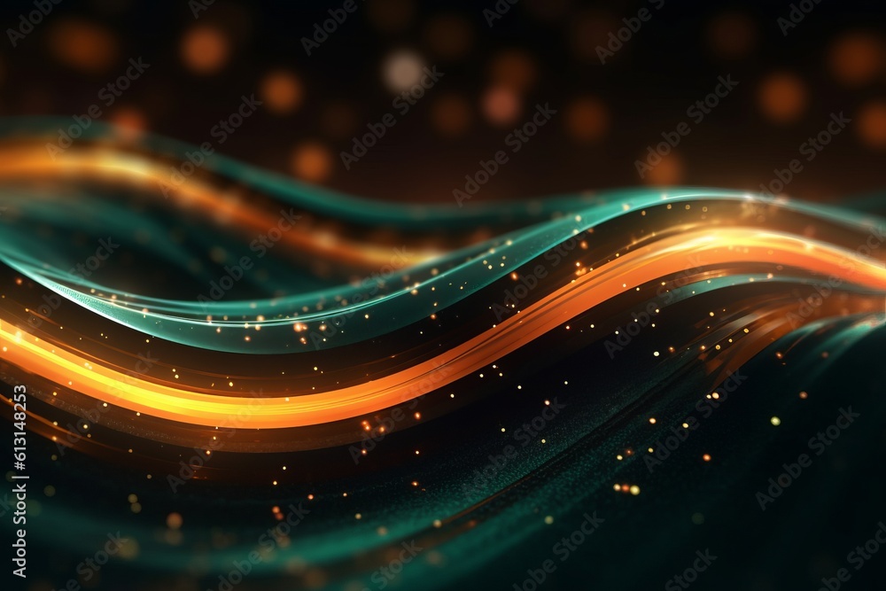 Aufkleber abstract futuristic background with glowing neon moving high speed wave lines and bokeh lights. Data transfer concept Fantastic wallpaper. Generative AI