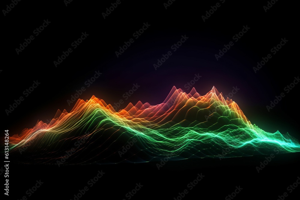 Poster abstract futuristic background with glowing neon moving high speed wave lines and bokeh lights. Data transfer concept Fantastic wallpaper. Generative AI