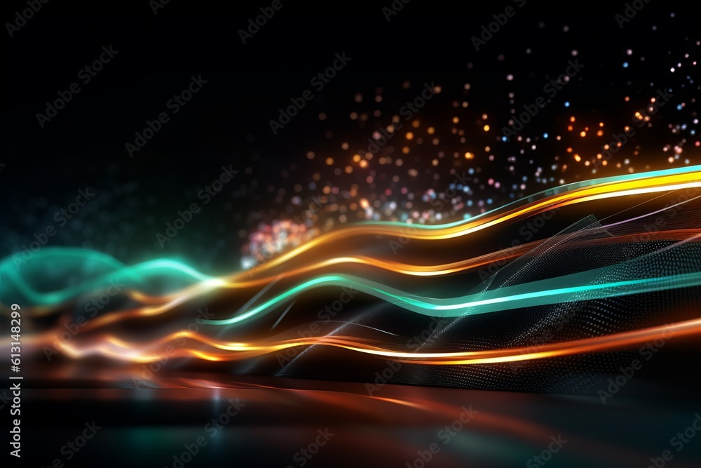 Aufkleber abstract futuristic background with glowing neon moving high speed wave lines and bokeh lights. data