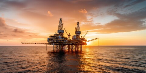 Naklejka premium AI Generated. AI Generative. Offshore water sea ocean drilling oil platform. Business structure ship power. Graphic Art