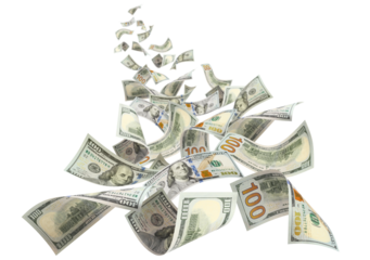 Flying 100 American dollars banknotes, cut out