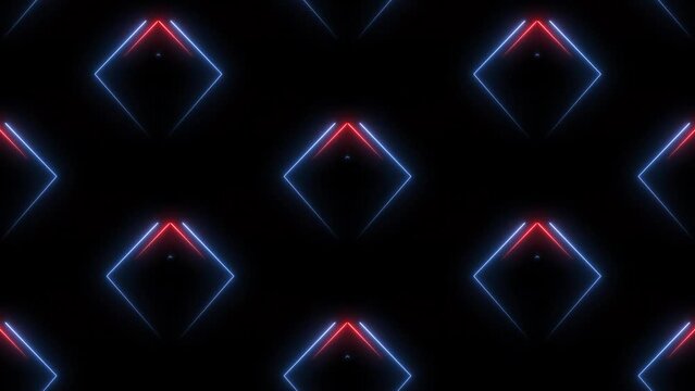  Red and blue abstract neon glowing fast moving streams of light along romb energy line 4k