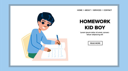 homeawork kid boy vector. child homework, study education, learn happy, home student, little table homeawork kid boy web flat cartoon illustration