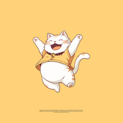 Vector Ilustration Jumping Cute White Fat Cat