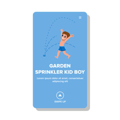 garden sprinkler kid boy vector. water summer, child fun, hose family, splash happy, lawn play garden sprinkler kid boy web flat cartoon illustration