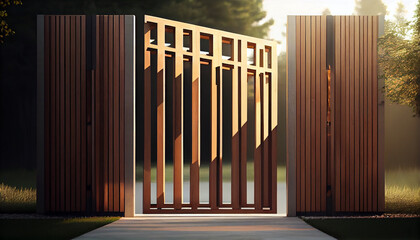 Gateway visualisation Background. Countryside wooden gates. Generative AI