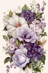 White and lavender floral border. AI generative