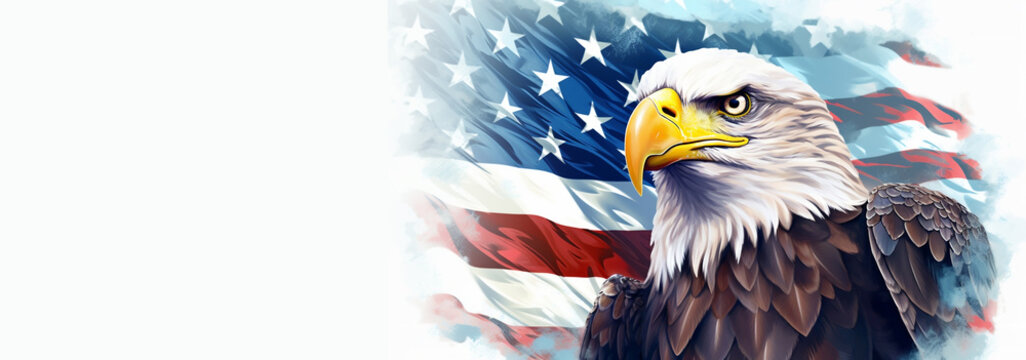 illustration 4th of july with an american flag and eagle with back ground copy space .. Ai generated
