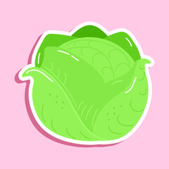 Sticker Cabbage character. Vector hand drawn cartoon kawaii character illustration icon. Isolated on pink background. Cabbage character concept