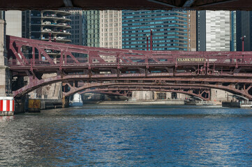 Chicago Business District, Downtown, Skyscraper. Clark Street Bridge. Illinois